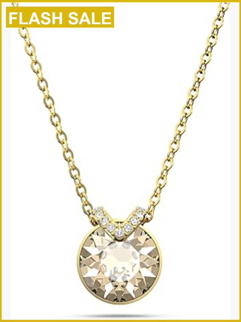 Round Crystal Pendant Necklace With GoldTone Chain Lobster Clasp